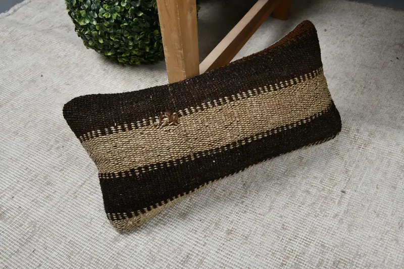 Vintage Kilim Pillow, Bench Cushion Cover, Pillow Case, Kilim Pillow Cover, Kilim Cushion Sham, Ikat Cushion, 8x16 Beige Cushion Case - 7