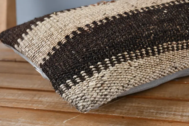 Vintage Kilim Pillow, Bench Cushion Cover, Pillow Case, Kilim Pillow Cover, Kilim Cushion Sham, Ikat Cushion, 8x16 Beige Cushion Case - 4