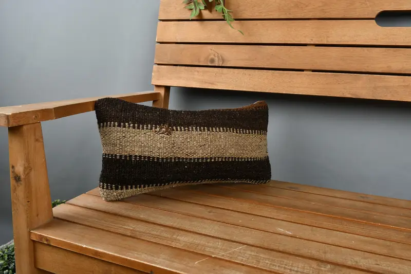 Vintage Kilim Pillow, Bench Cushion Cover, Pillow Case, Kilim Pillow Cover, Kilim Cushion Sham, Ikat Cushion, 8x16 Beige Cushion Case - 1