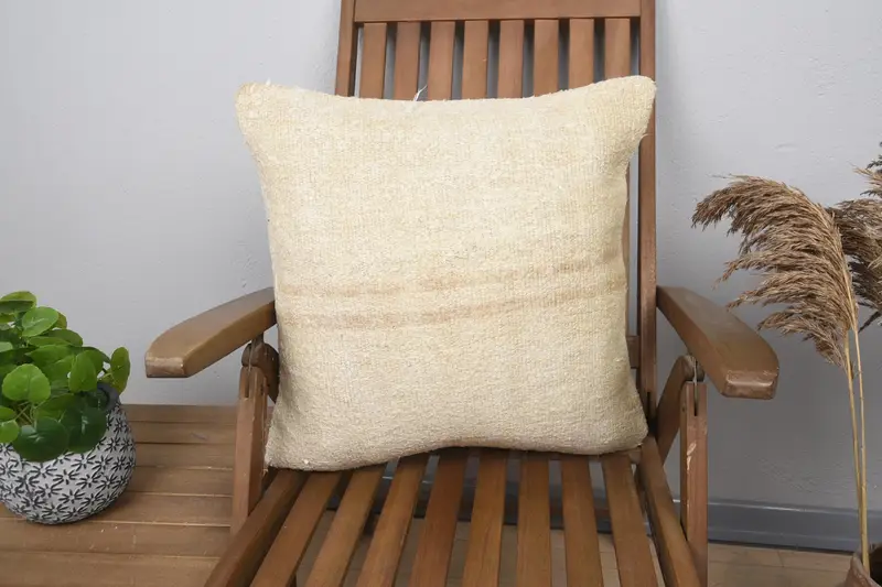 Striped Vintage Moroccan Pillow Cover, Seasonal Gift 50x50 cm Beige Cushion - 1