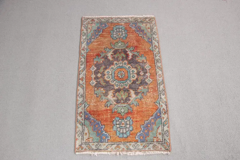 Leuchtender Teppich in Orange und Blau, 1,5 x 2,7 Fuß, orientalisches Design