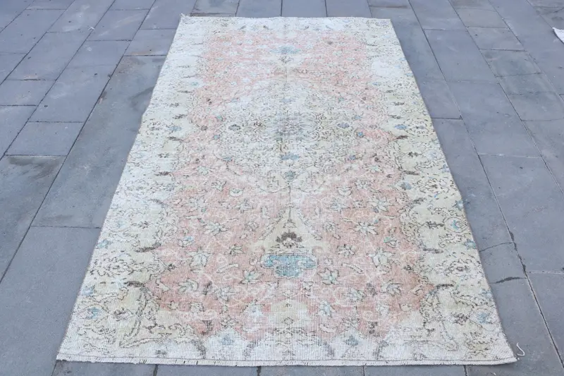 Beige Southwestern Rug, 4.5x7.5 ft with Orange Accents