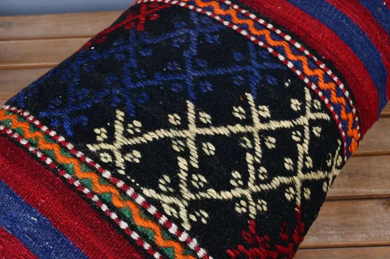 Ethnical Kilim Rug Pillow, Bed Cushion, Turkish Corner Cushion, 16x24 Blue Pillow, Home Decor Pillow, Lounge Throw Cushion, Cushion, Vintage Pillow - 3