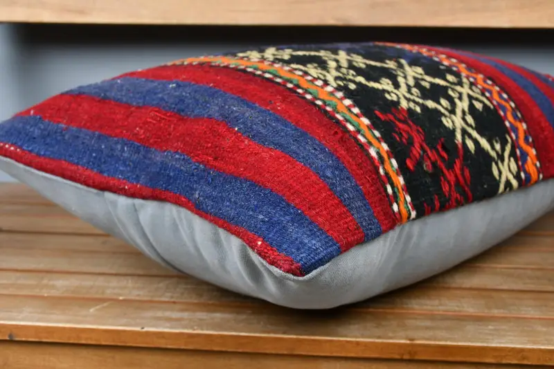 Ethnical Kilim Rug Pillow, Bed Cushion, Turkish Corner Cushion, 16x24 Blue Pillow, Home Decor Pillow, Lounge Throw Cushion, Cushion, Vintage Pillow - 5
