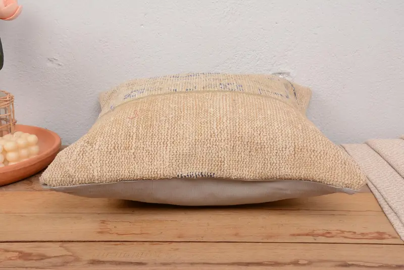 Kilim Pillow Cover, Car Pillow Case, Antique Pillows, Authentic Cushion, 18x18 Beige Cushion, Home Decor Pillow, Cushion, Bench Cushion - 5
