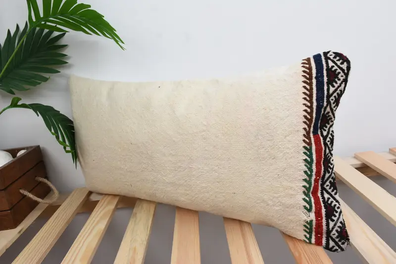 Turkish Pillow, Pillow Cover, 12x24 White Cushion Cover, Antique Pillows, Nomadic Pillow Sham, Vintage Kilim Pillow, Outdoor Cushion Cover - 5