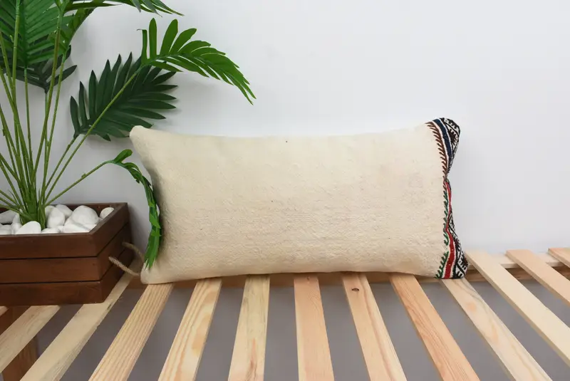 Turkish Pillow, Pillow Cover, 12x24 White Cushion Cover, Antique Pillows, Nomadic Pillow Sham, Vintage Kilim Pillow, Outdoor Cushion Cover - 1