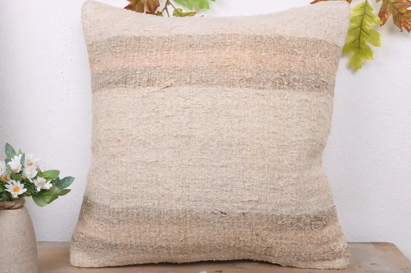 Handmade Kilim Cushion, Ethnical Kilim Rug Pillow, Vintage Pillow Cover, Home Decor Pillow, Art Deco Pillow Sham, 20x20 Beige Cushion, Pillow Cover - 2