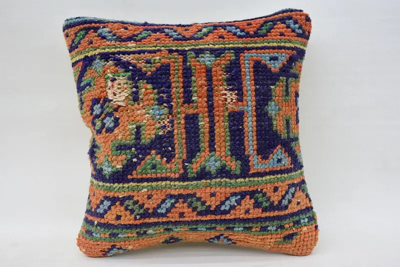 12x12 Orange Pillow Case, Knitted Pillow Cover, Antique Pillows, Pillow Sham, Kilim Pillow, Throw Kilim Pillow, Farmhouse Cushion, Toss Cushion - 4
