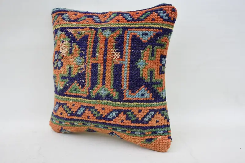 12x12 Orange Pillow Case, Knitted Pillow Cover, Antique Pillows, Pillow Sham, Kilim Pillow, Throw Kilim Pillow, Farmhouse Cushion, Toss Cushion - 3