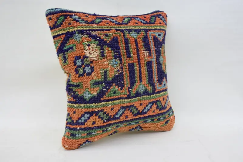 12x12 Orange Pillow Case, Knitted Pillow Cover, Antique Pillows, Pillow Sham, Kilim Pillow, Throw Kilim Pillow, Farmhouse Cushion, Toss Cushion - 2