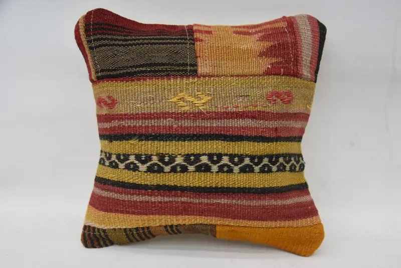 12x12 Yellow Cushion Cover, Outdoor Bolster Cushion, Vintage Throw Cushion, Home Decor Pillow, Pillow, Kilim Cushion Sham, Handmade Kilim Cushion - 1