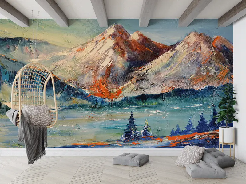 Zarif Baskılı Duvar Kağıdı: Dağ Manzaralı Doğa Manzarası