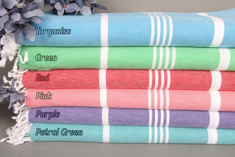 Beach Towel Personalized Linen Beige Stripes, 40x71 Inches
