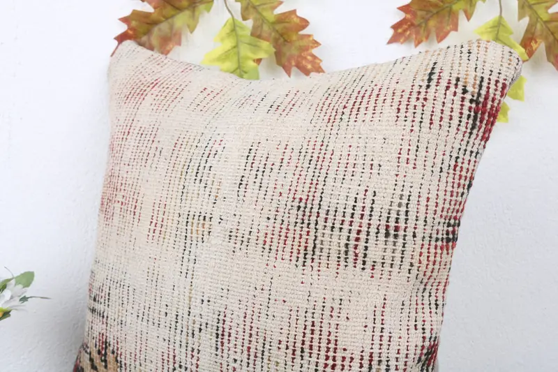 Antique Pillows, Neutral Throw Pillow, Pillow for Sofa, Ottoman Pillow Case, Vintage Kilim Throw Pillow, Bed Cushion, 16x16 Red Pillow Cover, Pillow - 5