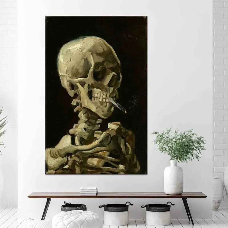 Vincent Van Gogh Smoking Skull Canvas Print - Artistic Elegance