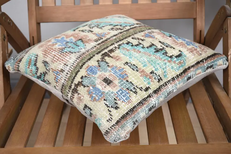 Vintage Kilim Throw Pillow, Kilim Pillow Cover, Cushion Cover, Ethnical Kilim Rug Pillow, 14x14 Green Cushion Cover, Comfy Throw Cushion - 4