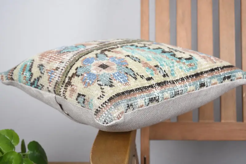 Vintage Kilim Throw Pillow, Kilim Pillow Cover, Cushion Cover, Ethnical Kilim Rug Pillow, 14x14 Green Cushion Cover, Comfy Throw Cushion - 6