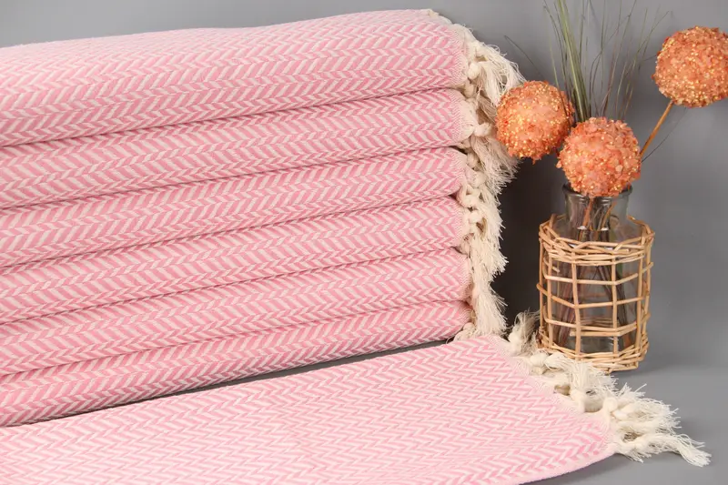 Personalized Turkish Hand Towel Light Powder Pink Chevron, 18x36 Inches