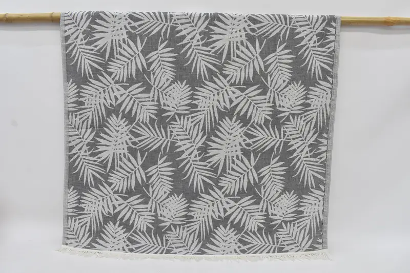 Beach Towel Turkish Organic Cotton Gray Floral, 63x40 Inches