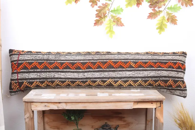 Ethnical Kilim Rug Pillow, Pillow Sham, 12x48 Red Pillow Cover, Pillow for Sofa, Vintage Kilim Throw Pillow, Square Throw Pillow Cover - 2