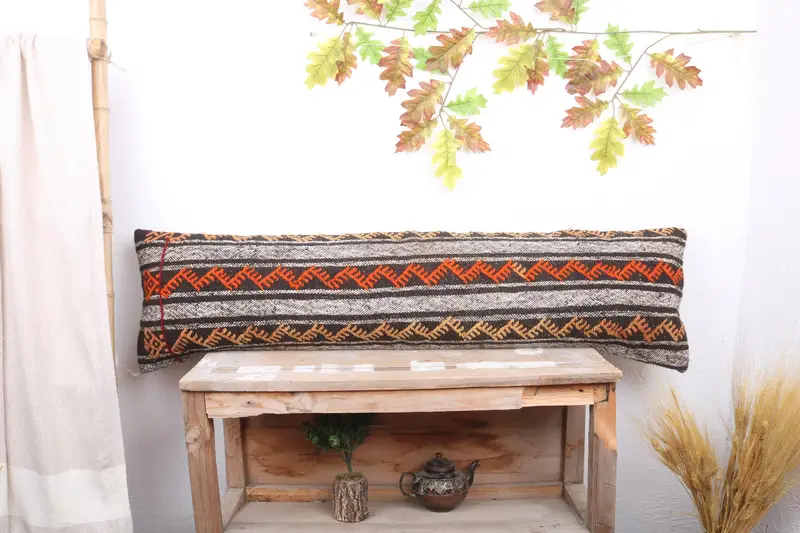 Ethnical Kilim Rug Pillow, Pillow Sham, 12x48 Red Pillow Cover, Pillow for Sofa, Vintage Kilim Throw Pillow, Square Throw Pillow Cover - 1