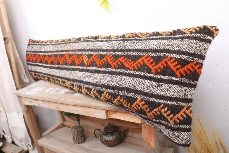 Ethnical Kilim Rug Pillow, Pillow Sham, 12x48 Red Pillow Cover, Pillow for Sofa, Vintage Kilim Throw Pillow, Square Throw Pillow Cover - 4