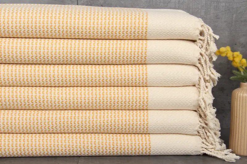 Turkish Hand Towel Mustard Embroidered Kitchen Towel, 20x40 Inches