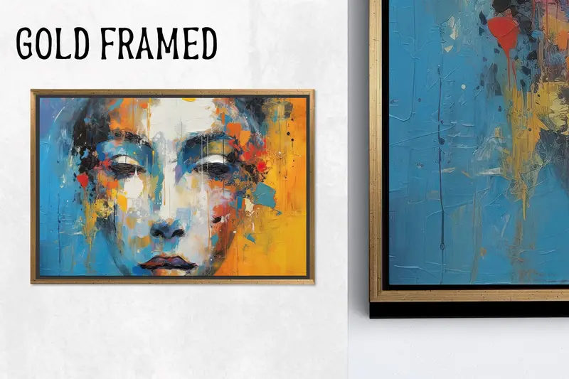 Zarif Soyut Kadın Portresi Kanvas Tablo Baskı - Canlı Mavi ve Turuncu