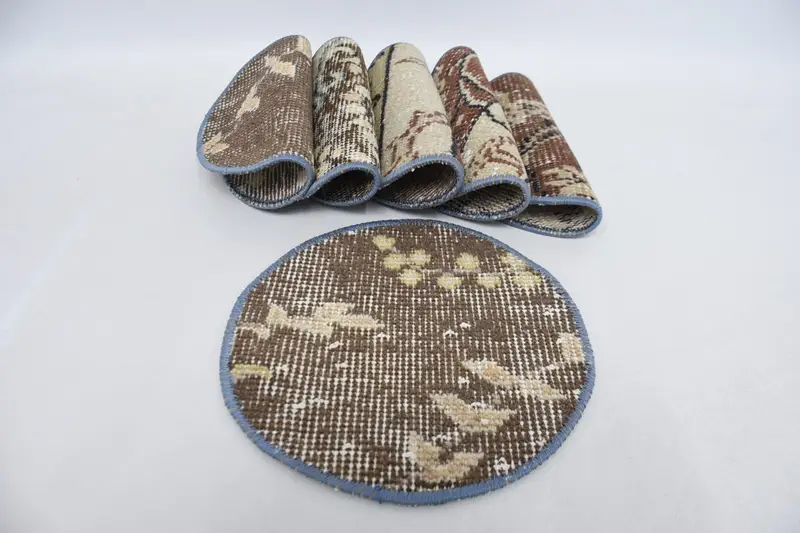 Juego de manteles individuales bohemios circulares de algodón marrón y beige