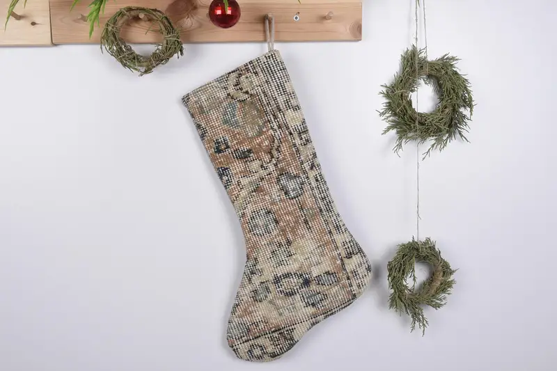 Media navideña festiva Kilim, media navideña con estampado de adornos
