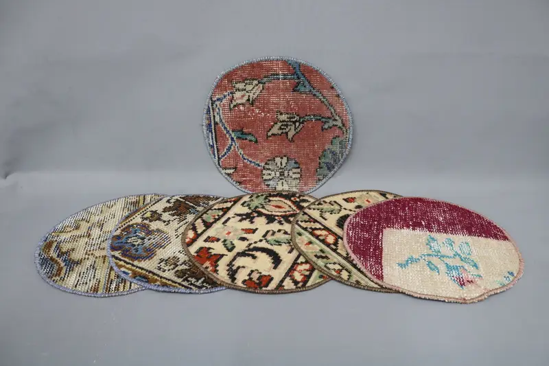 Mantel individual bohemio con círculo azul y rosa, mantel individual bohemio de algodón y lana