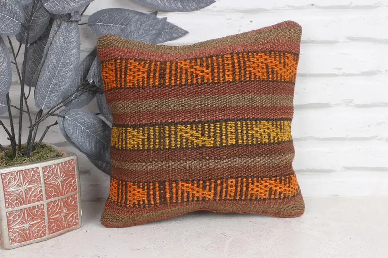 Vintage Pillow Cover, Kilim Pillow Cover, Cushion, 12x12 Yellow Cushion Case, Vintage Kilim Pillow, Pillow for Couch, Customized Pillow - 1