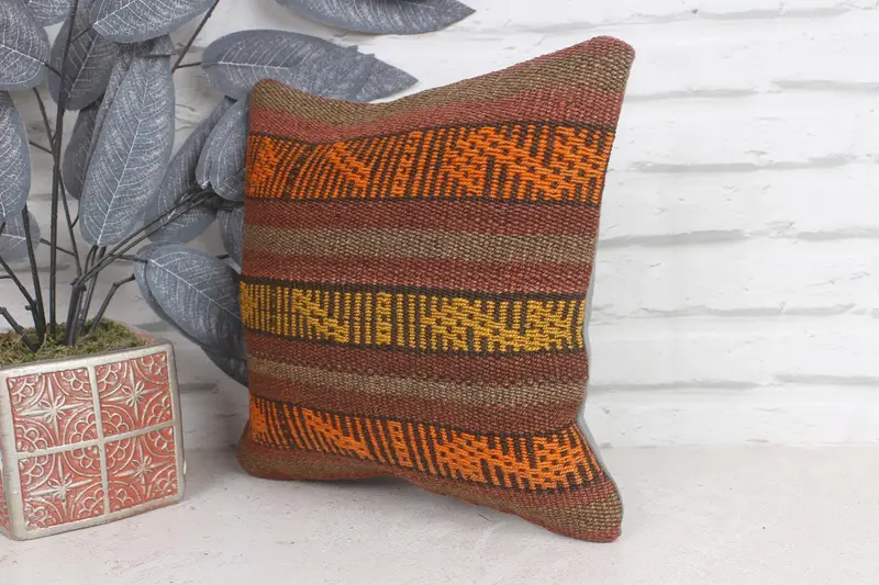 Vintage Pillow Cover, Kilim Pillow Cover, Cushion, 12x12 Yellow Cushion Case, Vintage Kilim Pillow, Pillow for Couch, Customized Pillow - 3