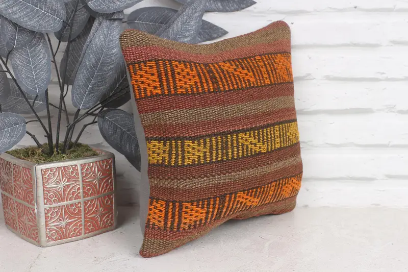 Vintage Pillow Cover, Kilim Pillow Cover, Cushion, 12x12 Yellow Cushion Case, Vintage Kilim Pillow, Pillow for Couch, Customized Pillow - 4