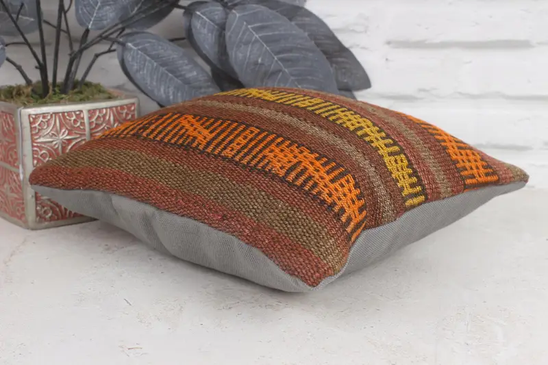 Vintage Pillow Cover, Kilim Pillow Cover, Cushion, 12x12 Yellow Cushion Case, Vintage Kilim Pillow, Pillow for Couch, Customized Pillow - 6