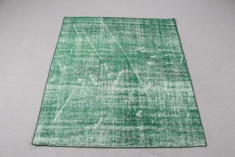 グリーン & ブラウン ラグ、3.9x4.5 フィート、幾何学模様の花柄