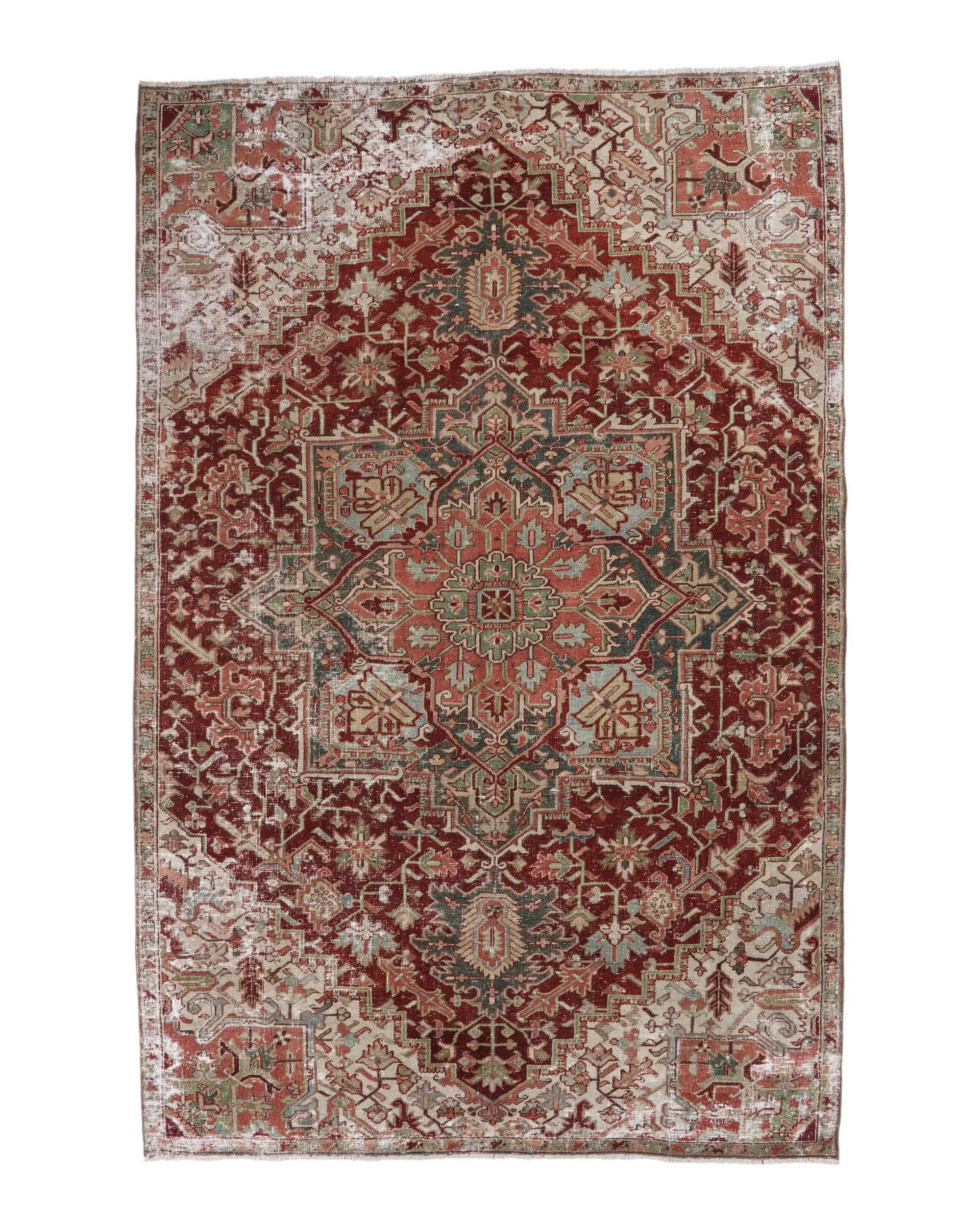 Vintage Oversize Rug 7.3x11.1 ft, Red Blue Striped Rug Wool - 1