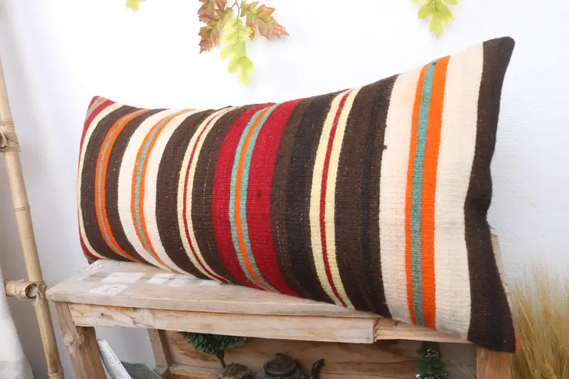 Turkish Kilim Pillow, Bohemian Cushion Pillow Sham, Sofa Bolster Cushion Case, Turkish Pillow, Throw Kilim Pillow, 16x36 Brown Pillow, Cushion - 4