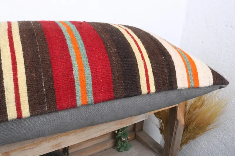 Turkish Kilim Pillow, Bohemian Cushion Pillow Sham, Sofa Bolster Cushion Case, Turkish Pillow, Throw Kilim Pillow, 16x36 Brown Pillow, Cushion - 6