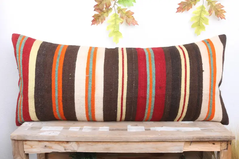 Turkish Kilim Pillow, Bohemian Cushion Pillow Sham, Sofa Bolster Cushion Case, Turkish Pillow, Throw Kilim Pillow, 16x36 Brown Pillow, Cushion - 2