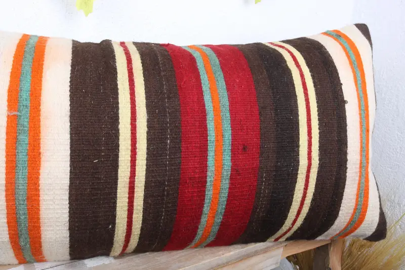 Turkish Kilim Pillow, Bohemian Cushion Pillow Sham, Sofa Bolster Cushion Case, Turkish Pillow, Throw Kilim Pillow, 16x36 Brown Pillow, Cushion - 5