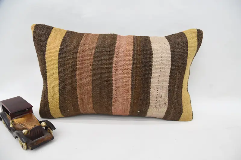 Striped Brown Throw Euro Sham, Holiday Decor Antique 12x20 inch Pillow - 1