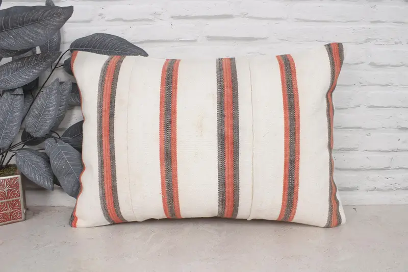Vintage Kilim Pillow, Turkish Kilim Pillow, 16x24 Beige Pillow, Cushion Case, Interior Designer Pillow, Traditional Pillow, Bolster Pillow Case - 1