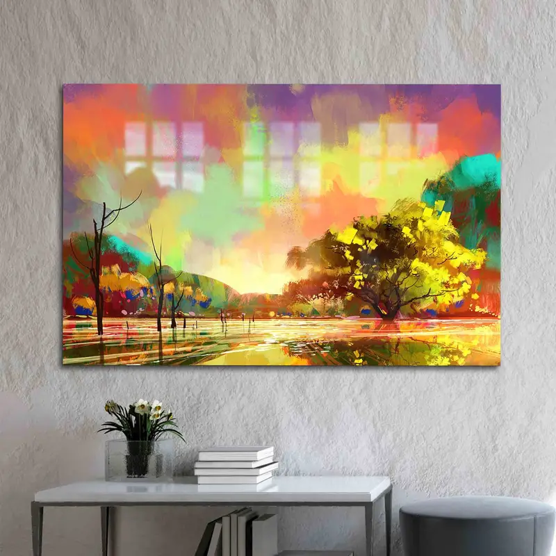 Elegant Printed Glass: Autumn Forest Landscape Design