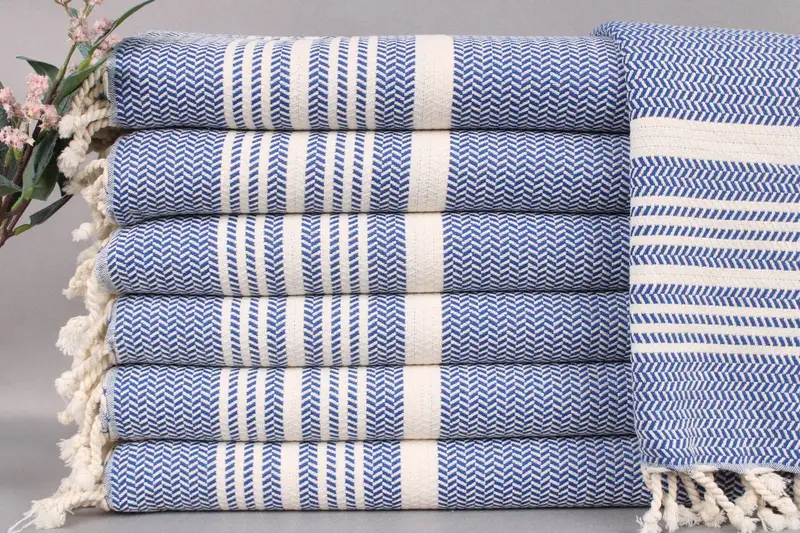 Dish Towel Personalized Sax Blue Striped, Beige, 18x40 Inches