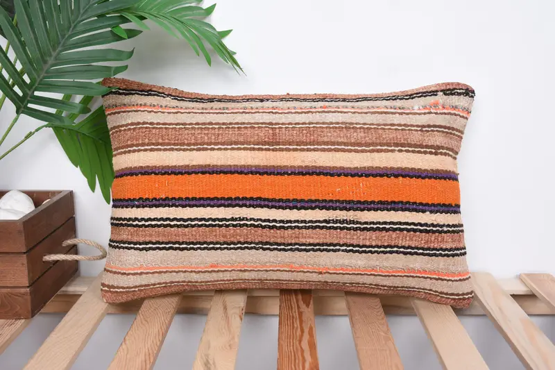 Gift Pillow, Outdoor Bolster Pillow Case, Cotton Cushion Cover, Throw Kilim Pillow, Cushion Cover, 12x20 Beige Pillow Cover, Vintage Pillow - 1