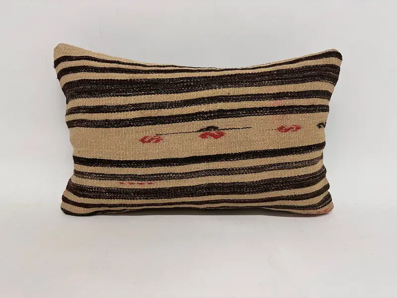 Beige & Brown Striped Pillow, 16x24 Embroidered Throw Pillow
