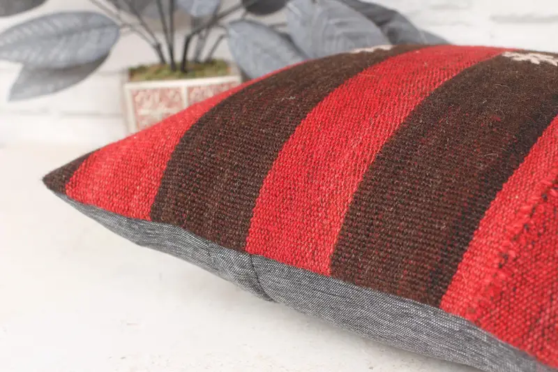 Yoga Cushion, Outdoor Bolster Cushion, Vintage Kilim Throw Pillow, Cushion, Antique Pillows, Throw Kilim Pillow, 14x14 Red Pillow Cover - 7