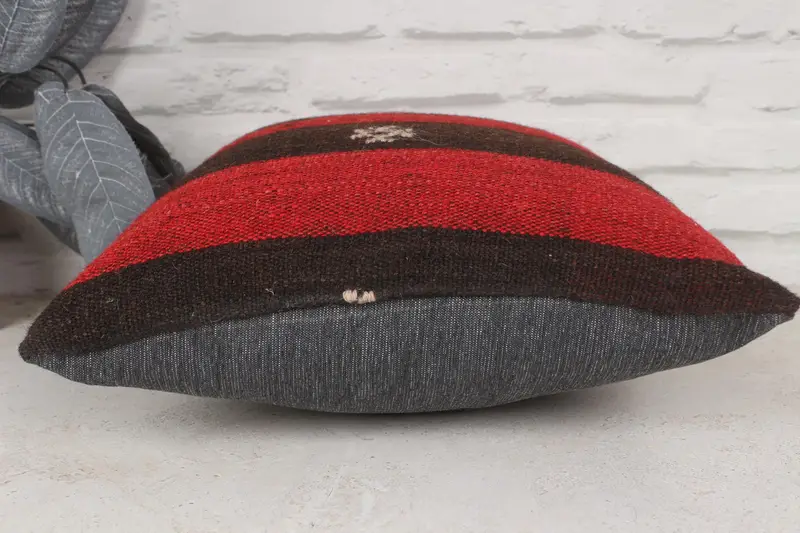 Yoga Cushion, Outdoor Bolster Cushion, Vintage Kilim Throw Pillow, Cushion, Antique Pillows, Throw Kilim Pillow, 14x14 Red Pillow Cover - 5